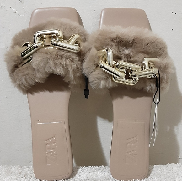 faux shearling sandals zara